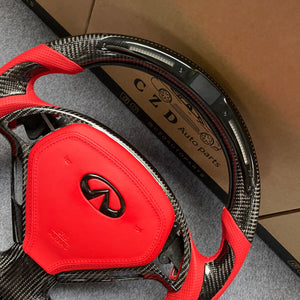 czd auto parts carbon fiber steering wheel for Infiniti G37 with red leather