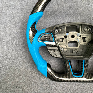 CZD Autoparts For Ford Focus RS ST 2015-2018 carbon fiber steering wheel blue perforated leather sides