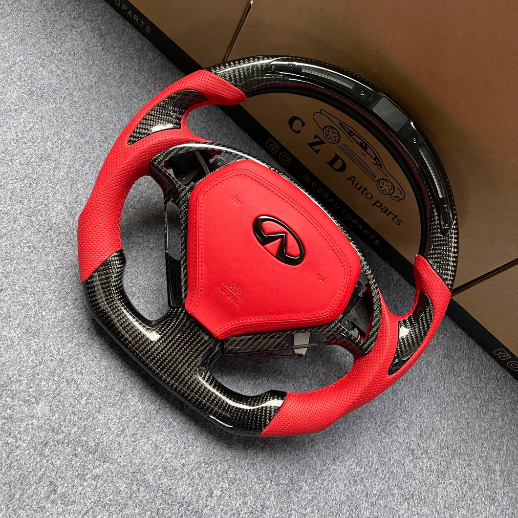 CZD autoparts for Infiniti G25 G35 G37 G37X 2007-2015 carbon fiber steering wheel with red airbag cover