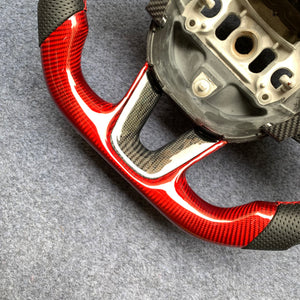 CZD Autoparts for Dodge Durango 2018-2021 carbon fiber steering wheel 6mm stripe line at top and gloss red carbon fiber top and bottom