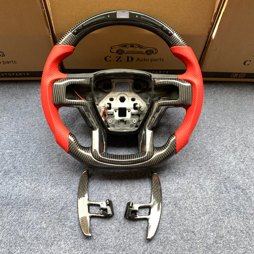 CZD Auto Parts carbon fiber steering wheel for Ford F-350 2017-2021 with paddle shifters