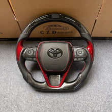 Load image into Gallery viewer, CZD autoparts for Toyota 8th gen Camry se xse le xle 2018-2022 carbon fiber steering wheel with red thumb grips
