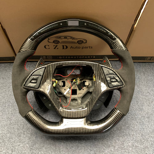 CZD autoparts for Chevrolet Corvette C7 2014-2019 carbon fiber steering wheel with alcantara leather side