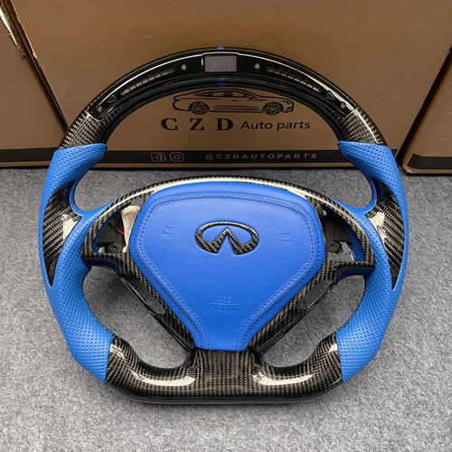 CZD autoparts for Infiniti G25 G35 G37 G37X 2007-2015 carbon fiber steering wheel with blue airbag cover