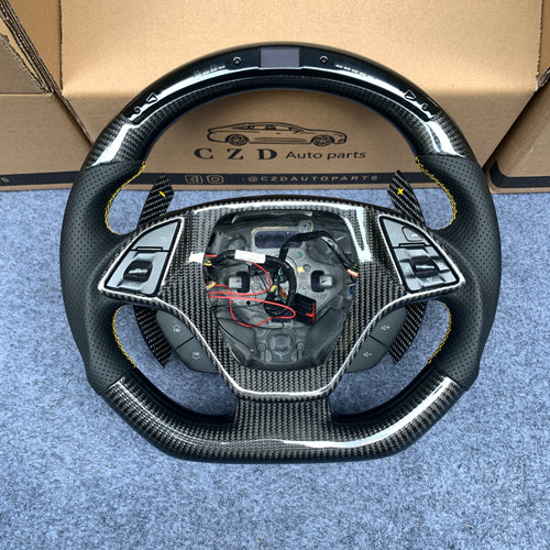 CZD auto parts carbon fiber steering wheel for Chevrolet Corvette C7 2014-2019 with yellow stitching