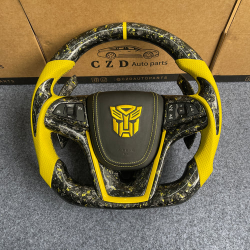 CZD auto parts carbon fiber steering wheel for Chevrolet 5th gen Camaro 2010-2015 with gloss yellow flakes forge carbon fiber