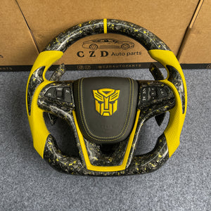 CZD auto parts carbon fiber steering wheel for Chevrolet 5th gen Camaro 2010-2015 with gloss yellow flakes forge carbon fiber
