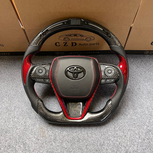 czd auto parts carbon fiber steering wheel for Toyota 8th gen Camry se xse le xle 2018-2022 with black perforated leather