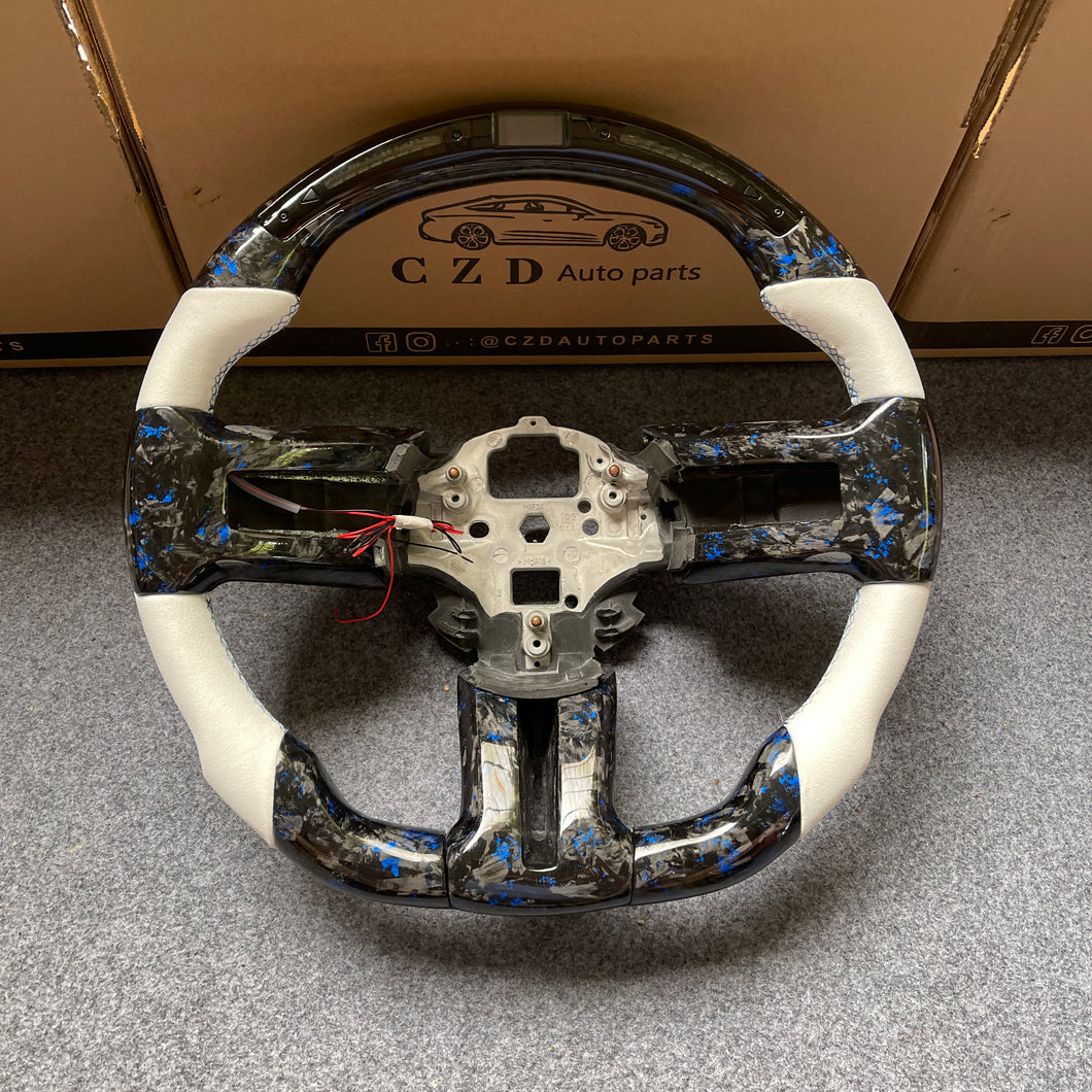 CZD auto parts carbon fiber steering wheel for Ford Mustang 2010-2014 with blue flakes forged carbon fiber