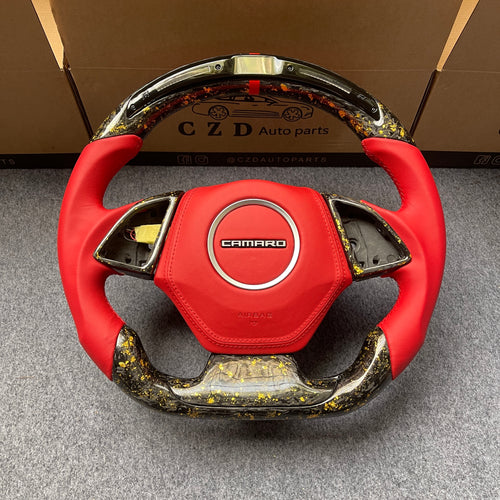 CZD auto parts carbon fiber steering wheel for Chevrolet 6th gen Camaro 2016-2020 with gold flakes forge carbon fiber