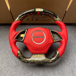 CZD auto parts carbon fiber steering wheel for Chevrolet 6th gen Camaro 2016-2020 with gold flakes forge carbon fiber