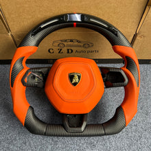 Load image into Gallery viewer, CZD auto parts Lamborghini Huracan 2014 2015 2016 2017 2018 2019 2020 2021 carbon fiber steering wheel  with orange airbag cover &amp; LED