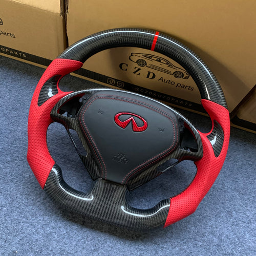 CZD auto parts for Infiniti EX35/ EX37/ G25/ G35/ G37/ G37X/ Q40/ Q60/ QX50 2007-2018 carbon fiber steering wheel with red stripe line