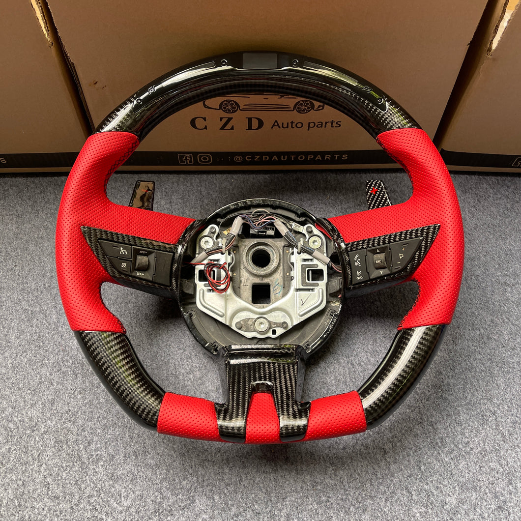 CZD auto parts carbon fiber steering wheel for camaro 2010-2011 with red perforated leather sides