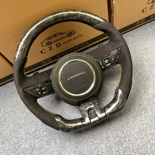 CZD auto parts carbon fiber steering wheel for camaro 2010-2011 with silver ring on airbag cover