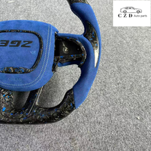 Load image into Gallery viewer, CZD auto parts for Dodge (SRT) Challenger 2015-2021 carbon fiber steering wheel with blue suede 392 logo airbag cover