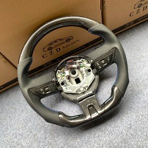 CZD auto parts carbon fiber steering wheel for camaro 2010-2011 with black perforated leather and blue stitching