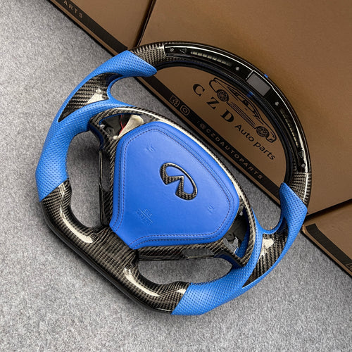 czd auto parts carbon fiber steering wheel for Infiniti EX35 EX37 2008-2017 with blue airbag cover