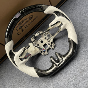 czd auto parts carbon fiber steering wheel for Ford Mustang 2018-2023 with white perforated leather