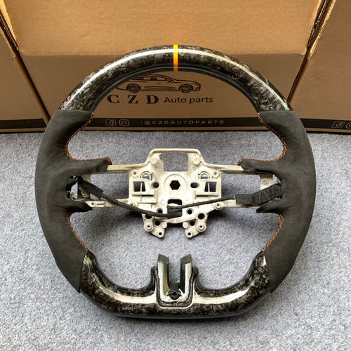 2018-2023 Ford Mustang carbon fiber steering wheel from czd with yellow stripe line