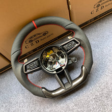 Load image into Gallery viewer, CZD auto parts for Cayman &amp; 718 Cayman Models - 2014 - 2023  carbon fiber steering wheel with perforated leather top carbon bottom