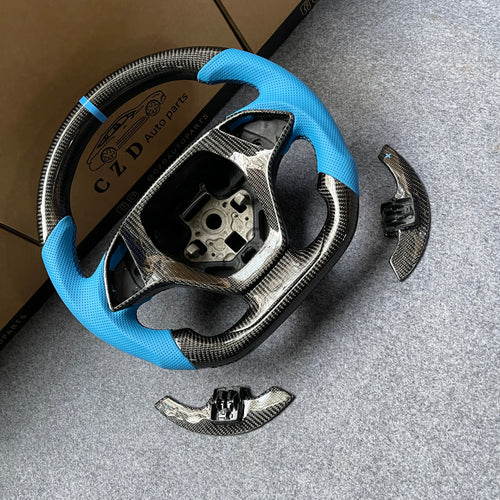 CZD autoparts for Chevrolet Corvette C7 2014-2019 carbon fiber steering wheel with blue perforated leather side