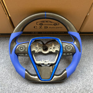 Toyota 8th gen Camry se xse le xle 2018-2022 carbon fiber steering wheel with blue perfortaed leather from czd auto parts