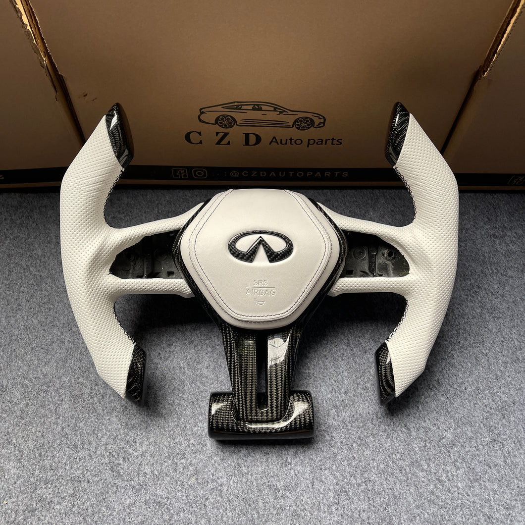 czd auto parts carbon fiber steering wheel for Infiniti Q60 with white perforated leather