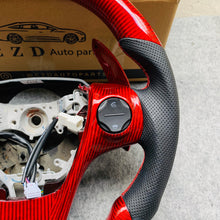 Load image into Gallery viewer, CZD For 2013、2014、2015、2016、2017 7th Toyota Gamry carbon fiber steering wheel with gloss red carbon fiber paddle shifters with black +/- signs