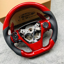 Load image into Gallery viewer, CZD For 2013、2014、2015、2016、2017 7th Toyota Gamry carbon fiber steering wheel with gloss red carbon fiber paddle shifters with black +/- signs