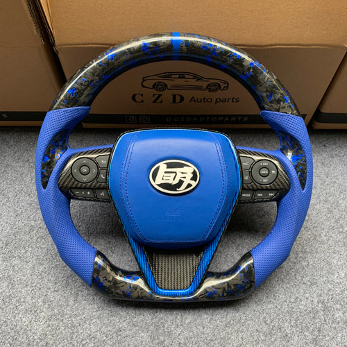 Toyota Avalon 2019-2022 carbon fiber steering wheel with forged carbon fiber with blue flakes shape from czd auto parts