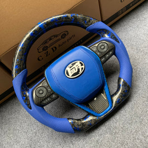 CZD Autoparts for Toyota Avalon 2019-2022 carbon fiber steering wheel blue smooth airbag cover