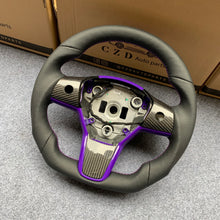 Load image into Gallery viewer, CZD auto parts for Tesla Model 3 2017-2020 carbon fiber steering wheel with purple carbon fiber button trim