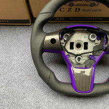 Load image into Gallery viewer, CZD auto parts for Tesla Model 3 2017-2020 carbon fiber steering wheel with purple carbon fiber button trim