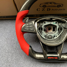 Load image into Gallery viewer, CZD auto parts for Mercedes Benz W205 AMG C43 GLA 45 C218 W213 X253 C253 W166 W222 R172 R231 carbon fiber steering wheel with red perforated leather side