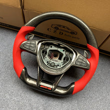 Load image into Gallery viewer, CZD auto parts for Mercedes Benz W205 AMG C43 GLA 45 C218 W213 X253 C253 W166 W222 R172 R231 carbon fiber steering wheel with red perforated leather side