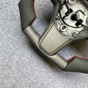 CZD Tesla Model 3 2017/2018/2019/2020 carbon fiber steering wheel with red stitching