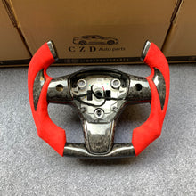 Load image into Gallery viewer, CZD auto parts for Tesla Model Y 2020-2021 carbon fiber steering wheel with F1 shape &amp; alcantara leather side