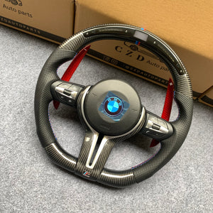 CZD Autoparts for BMW M1 M2 M3 M4 F80 F82 F83 carbon fiber steering wheel with extended red paddles shifters