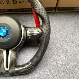CZD Autoparts for BMW M1 M2 M3 M4 F80 F82 F83 carbon fiber steering wheel with extended red paddles shifters