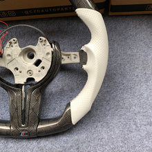 Load image into Gallery viewer, CZD auto parts for  BMW M2 F87 M3 F80 M4 F82 F83 M5 F10 M6 F06 F12 F13 X5 M F85 X6 M F86 carbon fiber steering wheel with  white perforated leather side &amp; LED