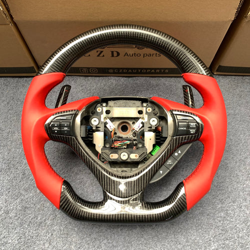 czd auto parts carbon fiber steering wheel for Acura TSX 2009-2014 with red smooth leather