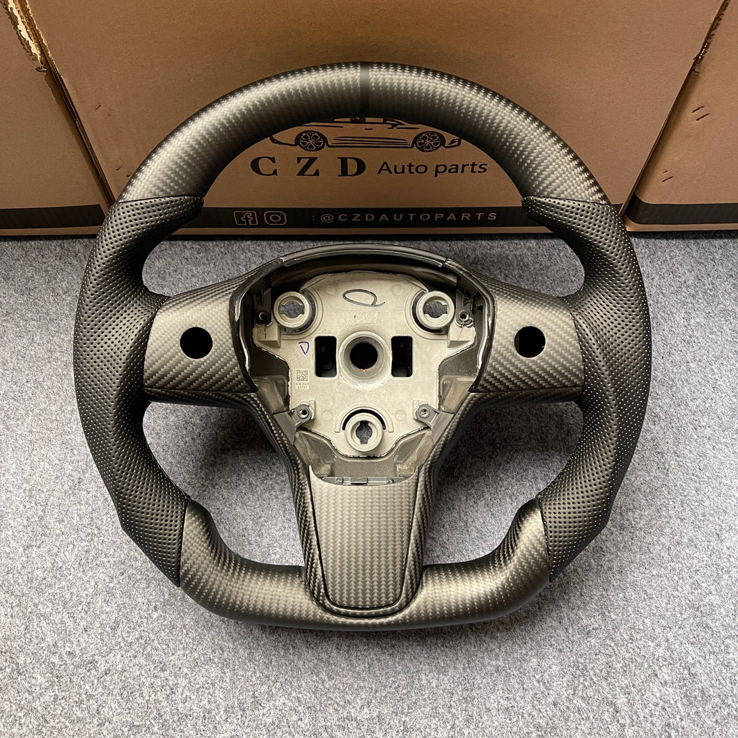 czd auto parts carbon fiber steering wheel for Tesla Model Y with black leather