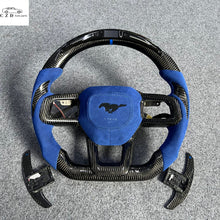 Load image into Gallery viewer, CZD auto parts for Ford Mustang 2024+ carbon fiber steering wheel with blue alcantara airbag cover