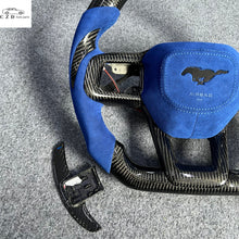 Load image into Gallery viewer, CZD auto parts for Ford Mustang 2024+ carbon fiber steering wheel with blue alcantara airbag cover