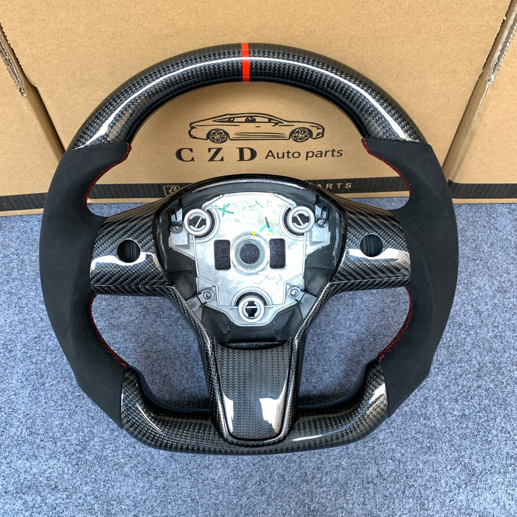 CZD Tesla Model 3 2017/2018/2019/2020 carbon fiber steering wheel with alcantara