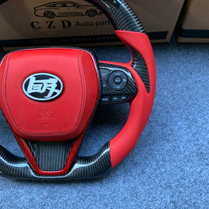 CZD Autoparts for Toyota Avalon 2019-2022 carbon fiber steering wheel with led and red smooth leather airbag cover