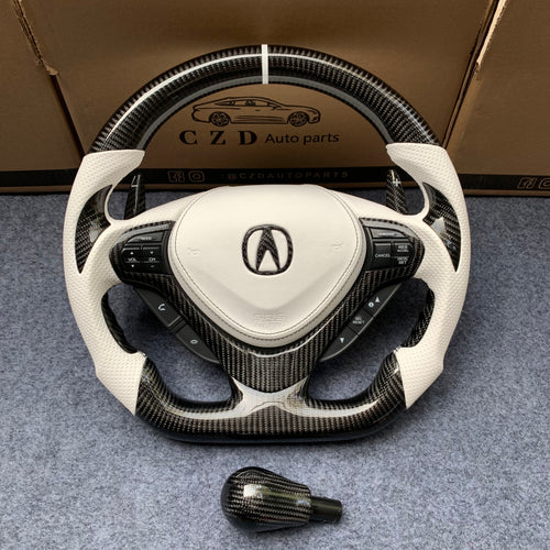 czd auto parts carbon fiber steering wheel for Acura TSX 2009-2014 with white airbag cover and leather