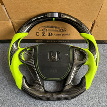 Load image into Gallery viewer, CZD auto parts for Honda 9th gen Accord SPORT 4 DOOR SEDAN 2013-2017 carbon fiber steering wheel with green alcantara leather side