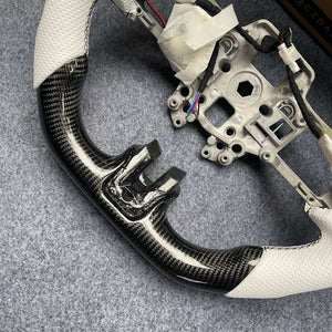 czd auto parts carbon fiber steering wheel for Ford Mustang 2018-2023 with white perforated leather